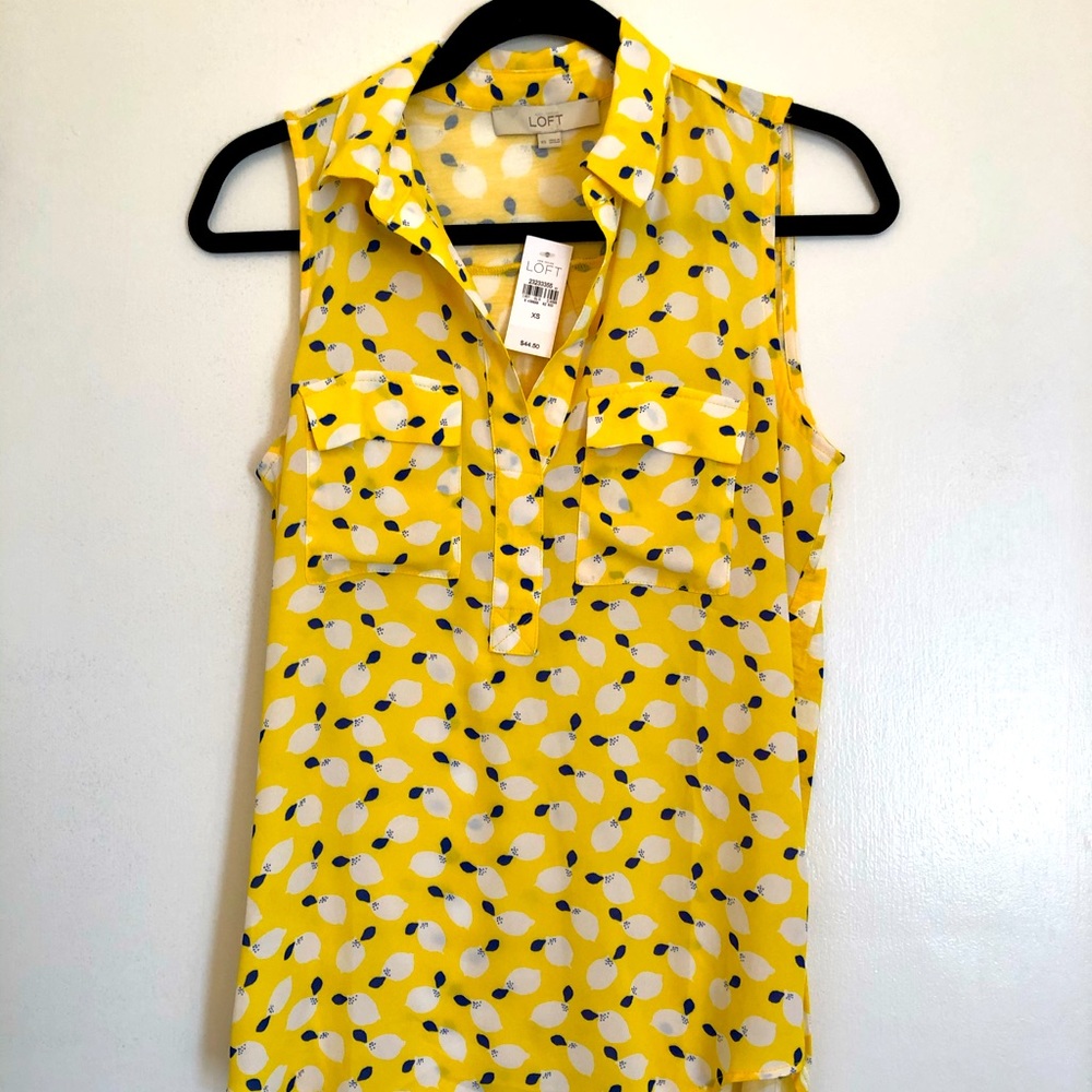 Loft Lemon Yellow Sleeveless Top, Size XS, NWT